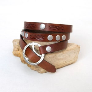 Mens leather bracelet,  Brown leather bracelet for mens with TierraCast Tribuckle Clasp, Mens infinity bracelet, Leather Wrist Band