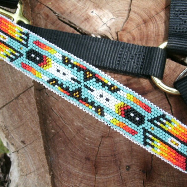 Handbeaded Halter - Native Style, Turquois- horse halter, nylon halter, beaded halter