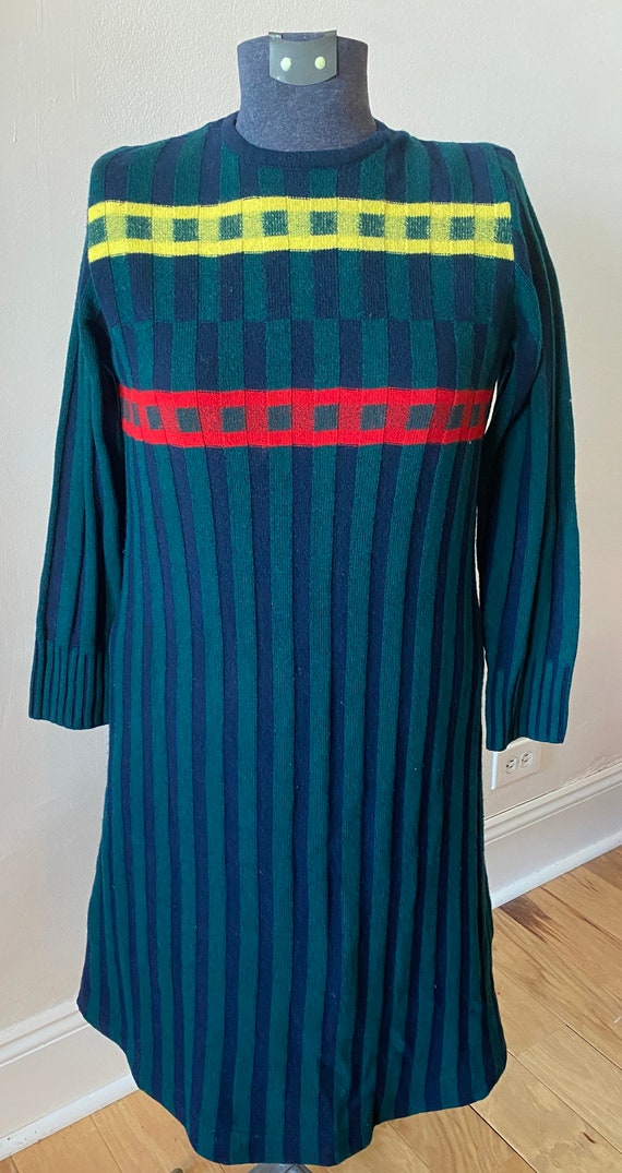 Vintage Lanvin Wool Green Blue Dress Red Yellow S… - image 3