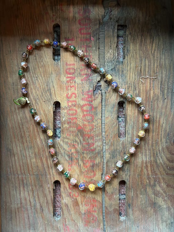 Vintage Italian Venetian Murano Sommerso Glass Bead Necklace View 2