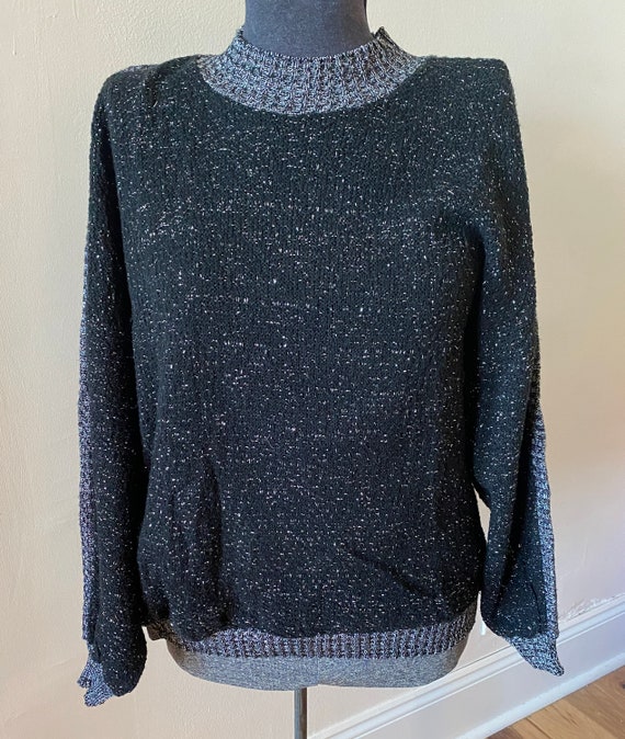 Vintage Sparkling Silver Glitter Pull Over Sweater - image 2