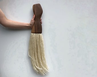 Sculptural Walnut Wood Wall Hanging: Modern Fiber Art Decor