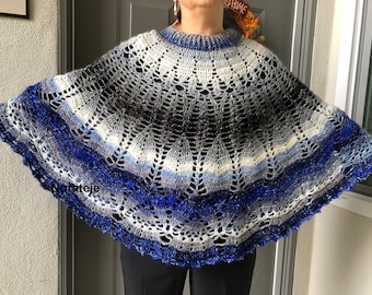 Poncho crochet pattern blue and gray