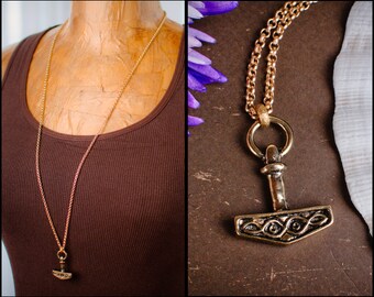 Long Tribal Necklace - Thor's Hammer with Snake Motif Anchor Hammer Pendant Necklace Viking