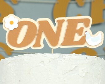 This Chick is One Topper- Choose Colors Chicken Farm First Birthday Cake Topper BW61612