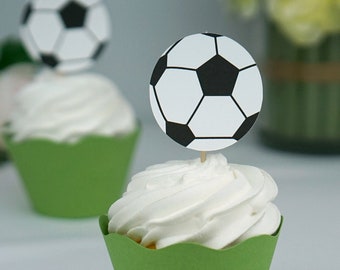 Soccer Ball Cupcake Topper/ Appetizer Picks Set of 24