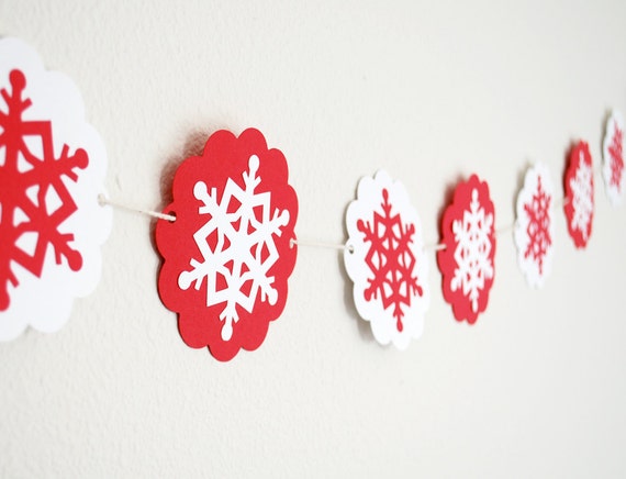 Snowflake Winter Paper Garland Red and White Il_570xn