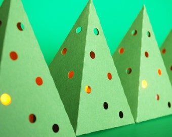 Green Christmas Tree 3in1 Luminaries / Favor Box Set of 6