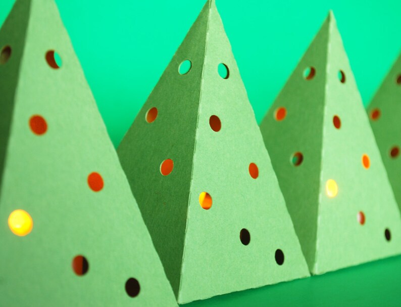 Green Christmas Tree 3in1 Luminaries Favor Box Set of 6