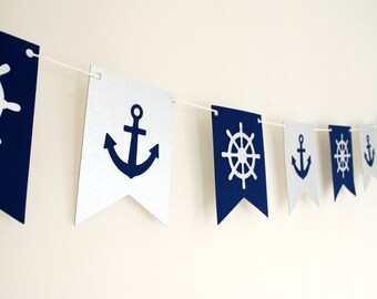 Nautical theme Garland- Navy and Silver  5ft