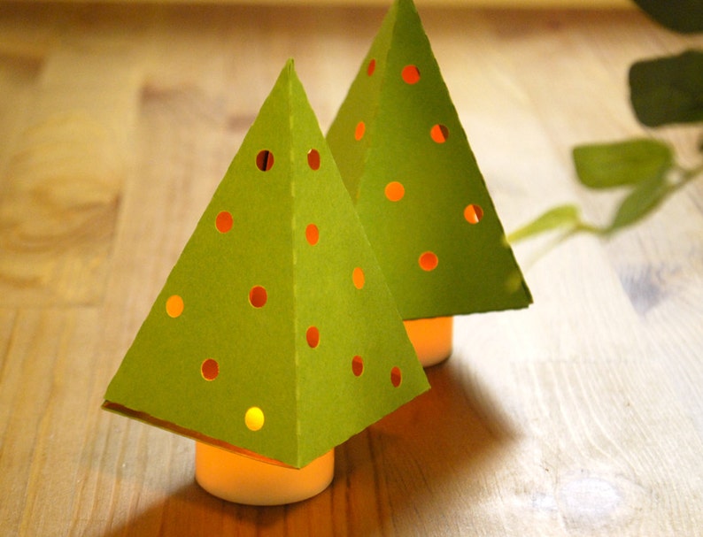 Green Christmas Tree 3in1 Luminaries Favor Box Set of 6