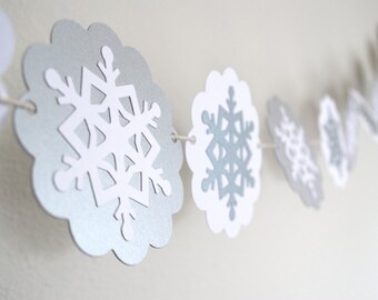 Snowflake Winter Paper Garland  Silver and White