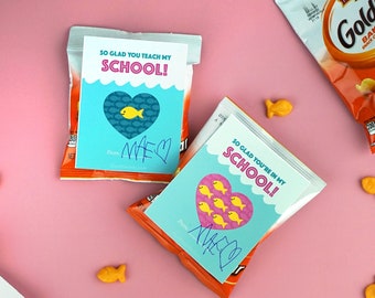 School classmates / Teachers Valentine cards School of Fish Goldfish crackers Printable JPG