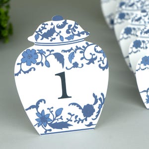 Ginger Jar Table numbers  | Toile Chinoiserie banquet | wedding, bridal / baby showers |  bat mitzvah | elegant party decor