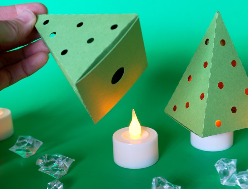 Green Christmas Tree 3in1 Luminaries Favor Box Set of 6