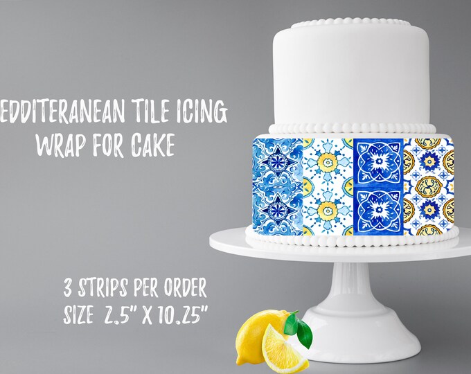 Icing Cake Wrap Spanish Tile Design Edible Icing Image for Cake Etsy