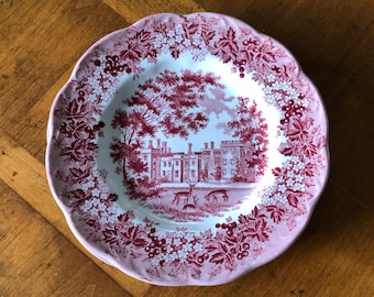 J&G Meakin "Romantic England" - Set of Four Dessert or Pie Plates, Penshurst Plates, Red Transferware