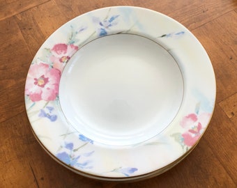 Mikasa “Matisse” (CAH20) - Set of Four Rimmed Soup Bowls, Fine Bone China Plates