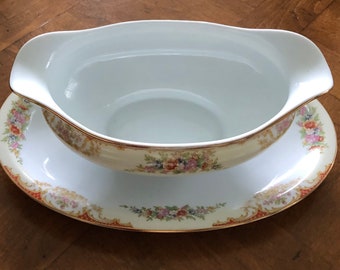 Noritake M Mark Unknown Pattern - Gravy Boat With Attached Underplate, Tea Party China