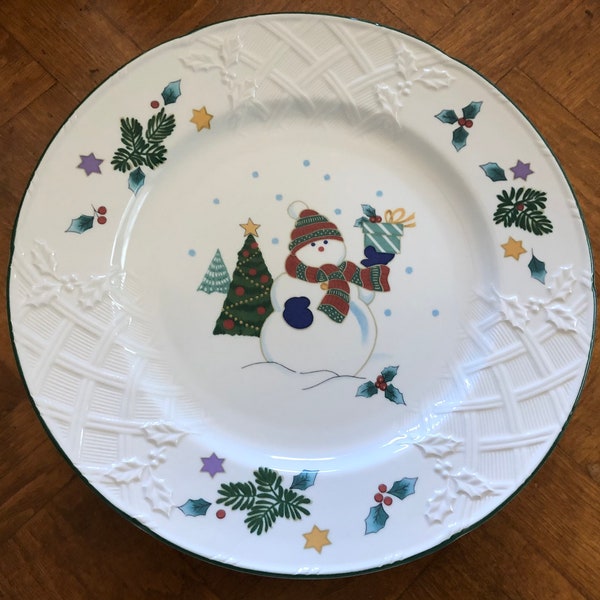 Mikasa “Winter Scene” English Countryside Holiday Snowman Pattern DP008 - Set of Four Dinner Plates in Mikasa's "English Countryside"
