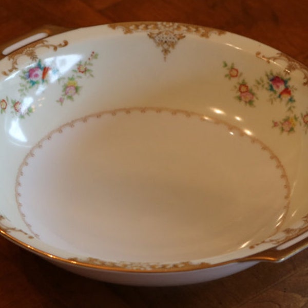 Meito Hand-Painted Vintage China "Aristocrat" Pattern V2069 Round Handled Serving Bowl