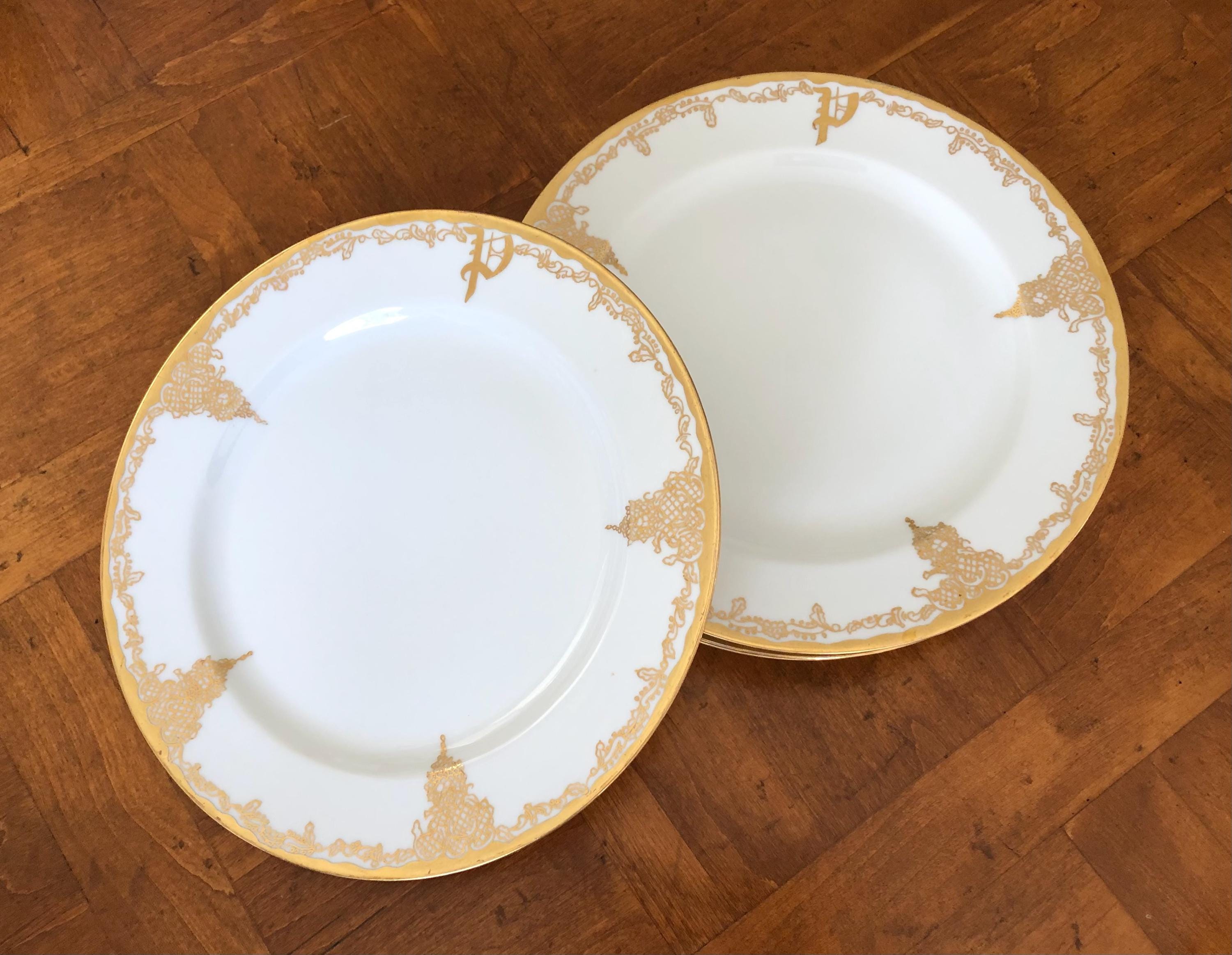 【4枚セット】Haviland 人気柄プレート 330/597/842/319 Antique Haviland - Set of Four Hand-painted and Monogrammed Dinner