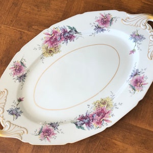 Vintage Black Knight Waldenburg Studios (Germany) &quot;Coronado&quot; Pattern Floral China - Large Oval Serving Platter, Bavarian China