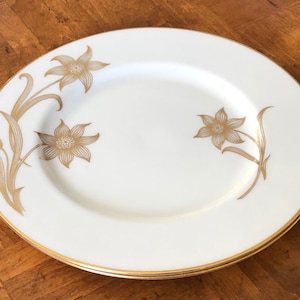 Vintage Lenox China &quot;Daybreak&quot; Pattern T417 Gold Flowers and Gold Trim - Set of Two Dinner Plates