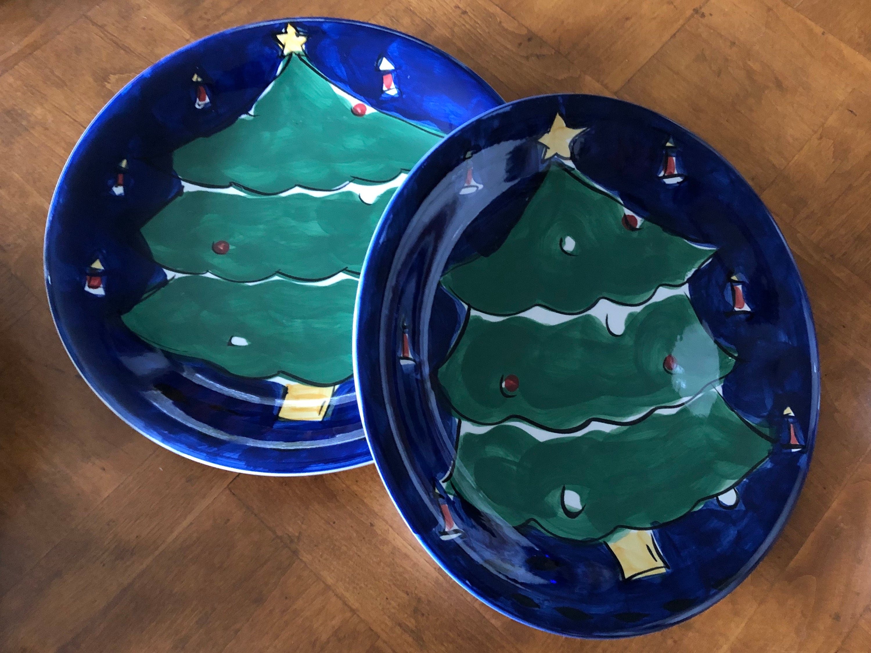 Gibson Festive Christmas Blue Trees & Candles Salad Plate 