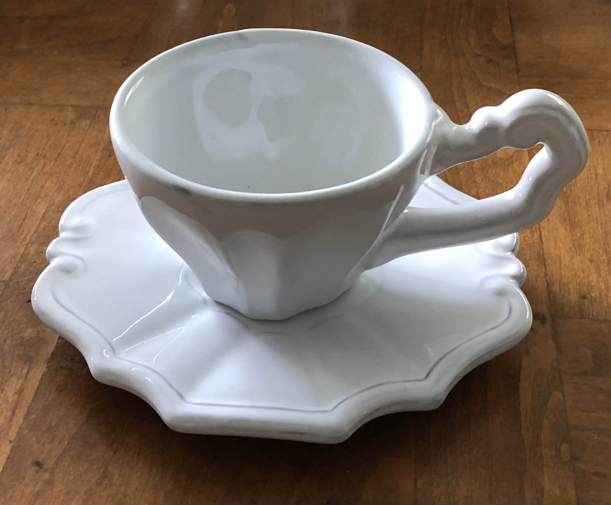 Vintage Vietri (Italy) "Antico Bianco" Embossed White Italian Pottery, Rustic Pottery - Single Cup and Saucer