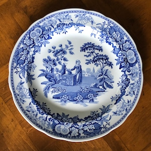 Vintage The Spode Blue Room Collection Georgian Series &quot;Girl at Well&quot; English Ironstone Dinner Plate, Collectible Plate, Blue Transferware
