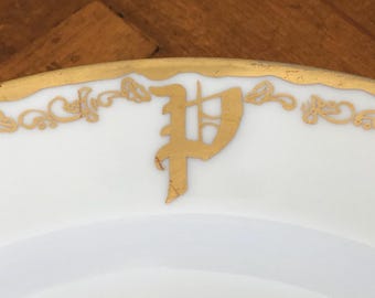 Antique Haviland - Set of Four Hand-painted and Monogrammed Dinner