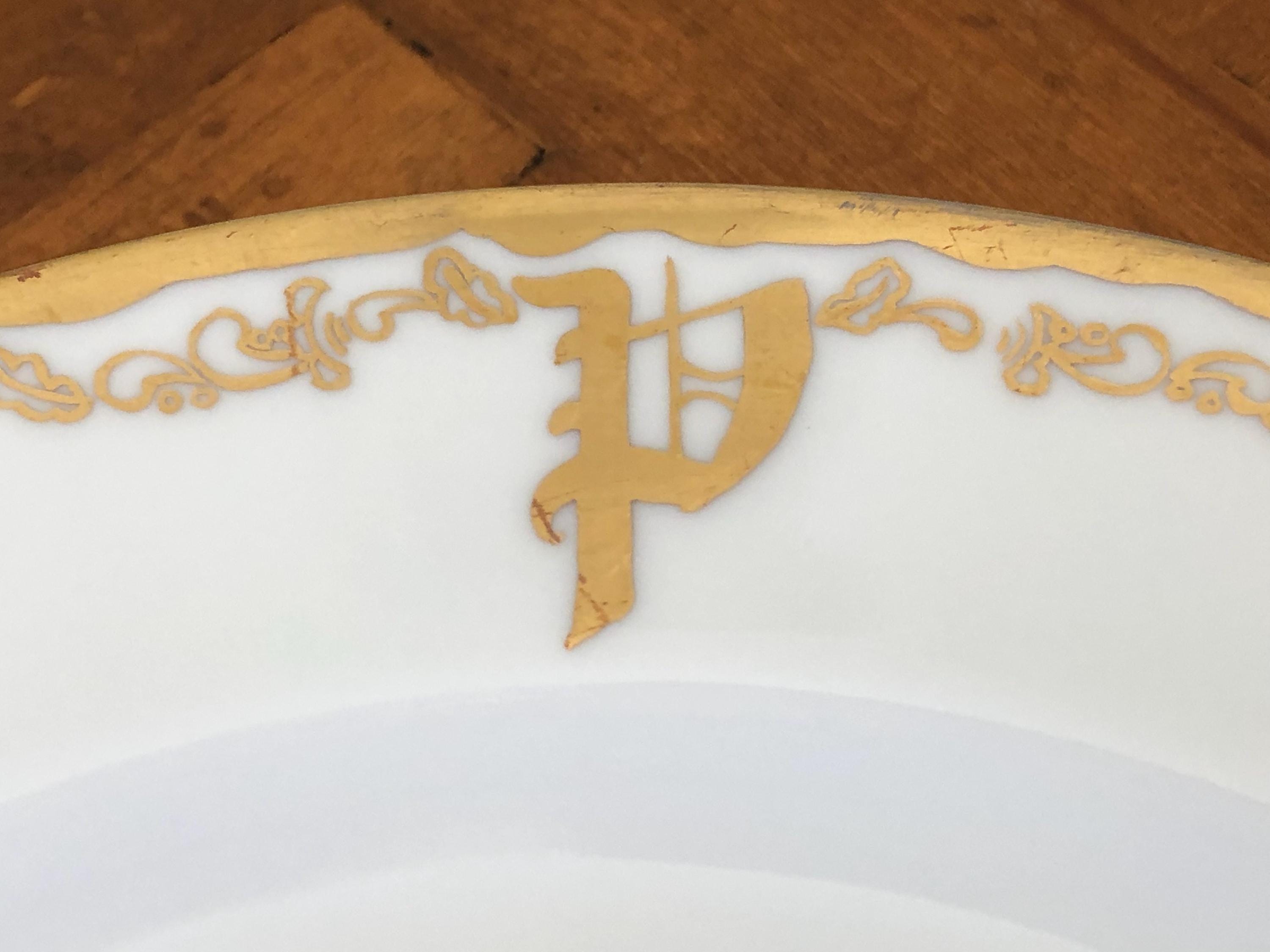 Antique Haviland - Set of Four Hand-painted and Monogrammed Dinner