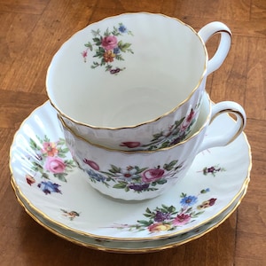 Vintage Minton “Marlow” (Globe Backstamp) - Two Teacups With Saucers, Tea Party China