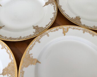 Antique Haviland - Set of Four Hand-painted and Monogrammed Dinner