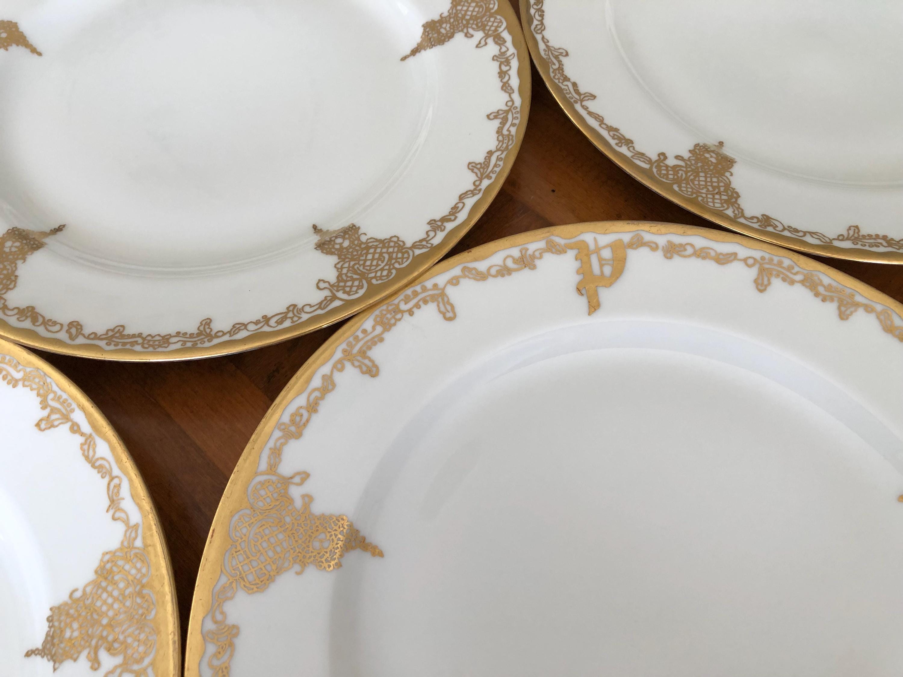 Antique Haviland - Set of Four Hand-painted and Monogrammed Dinner