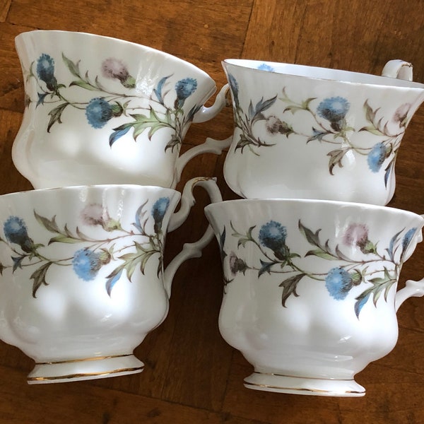 Royal Albert English Fine Bone China "Brigadoon" Pattern - Set of Four Montrose Shape Teacups (No Saucers)