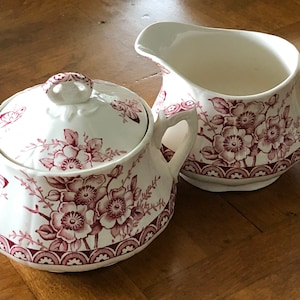 Rare Vintage Alfred Meakin “Medway Decor Pink” - Cream and Sugar Set, Pink Transferware