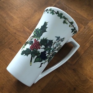 Vintage Portmeirion English Fine Bone China &quot;The Holly and The Ivy&quot; Pattern - Single Latte Mug, Holiday China