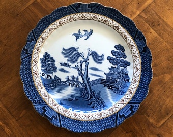 Booths "Real Old Willow" (Pattern A8025) - Single Luncheon Plate, Classic Blue Willow, Gold Trim China, Traditional China, Collectible China