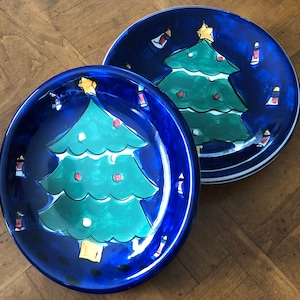 Vintage Gibson Designs “Festive Blue Tree” - Set of Four Salad Plates