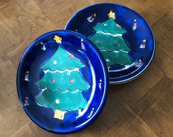 Vintage Gibson Designs “Festive Blue Tree” - Set of Four Salad Plates