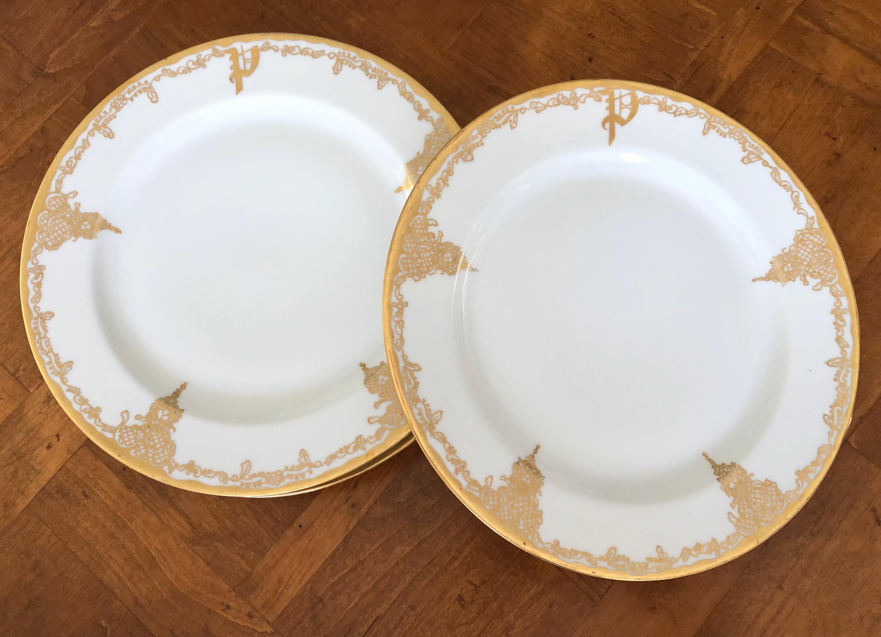 Antique Haviland - Set of Four Hand-painted and Monogrammed Dinner