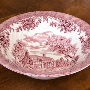 Vintage Churchill "The Brook Pink" - Round Serving Bowl, Pink and White Transferware