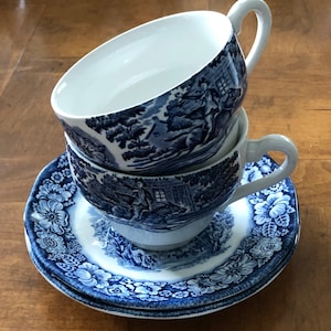Vintage Staffordshire &quot;Liberty Blue&quot; - Two Cups and Two Saucers