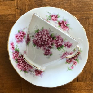 Vintage Colclough China “Pink Lilacs” - Teacup and Saucer Set, English Fine Bone China, Pink Floral Teacup, Tea Party China