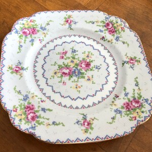 Vintage Royal Albert &quot;Petit Point&quot;  - Set of Four Square Dessert Plates, Tea Party Plates, English Fine Bone China