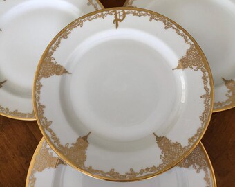 Antique Haviland - Set of Four Hand-painted and Monogrammed Dinner