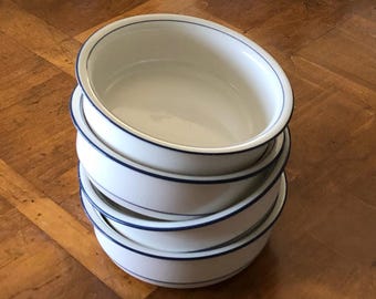 Vintage Lenox Chinastone "Blue Pinstripes" - Set of Four Soup Bowls