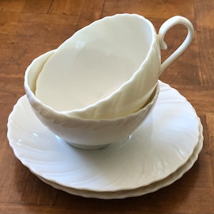 Vintage Lenox China &quot;Sculpture&quot; Pattern - Two Teacups and Two Saucers